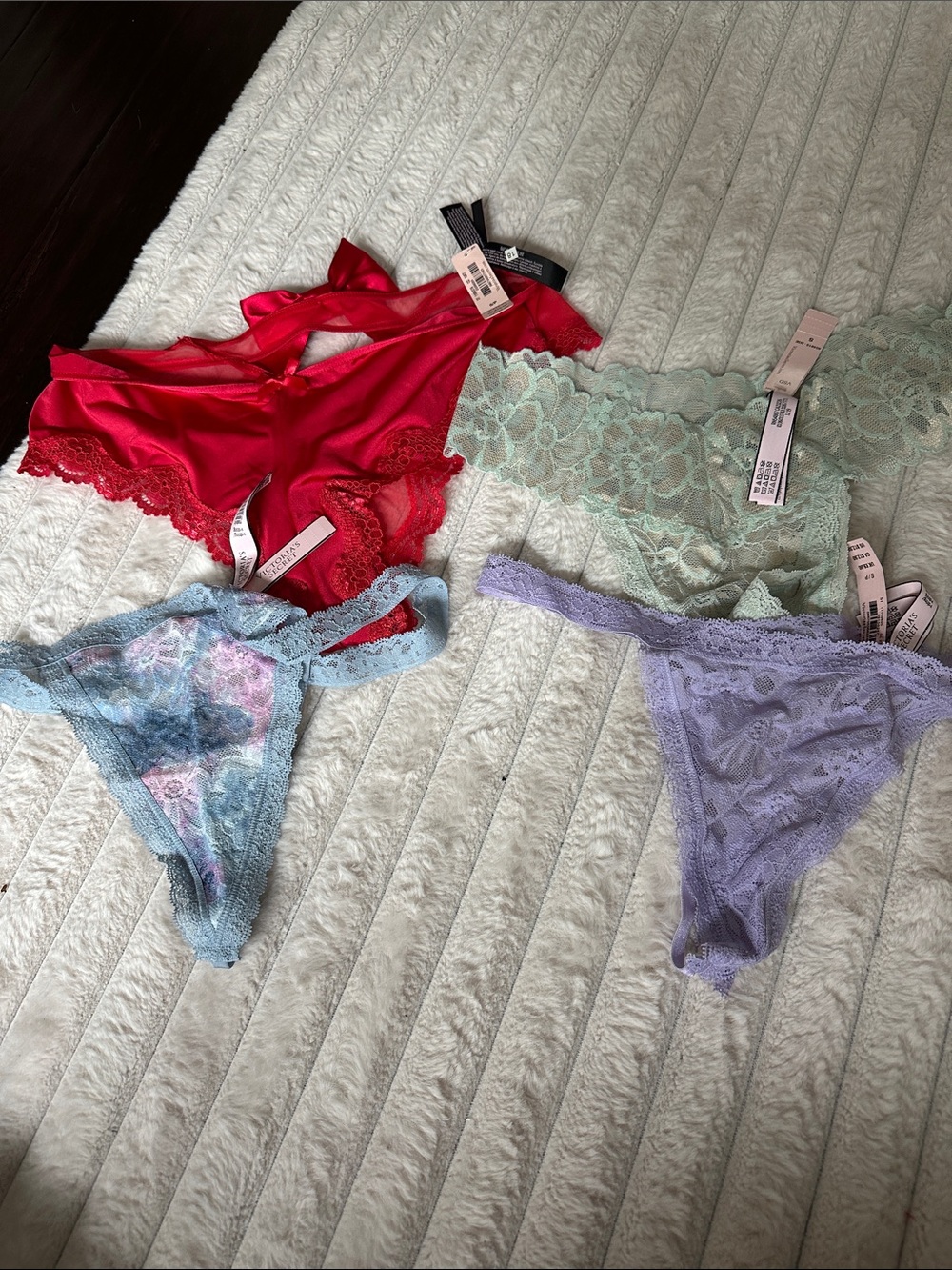 Lace Thong Panties - Red, Mint, Lavender, Blue (4-Pack) Victoria’s Secret size S